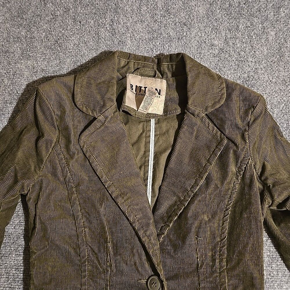 BITTEN Sarah Jessica Parker Corduroy Blazer Jacket Womens XS Green 2-Button - Picture 4 of 10